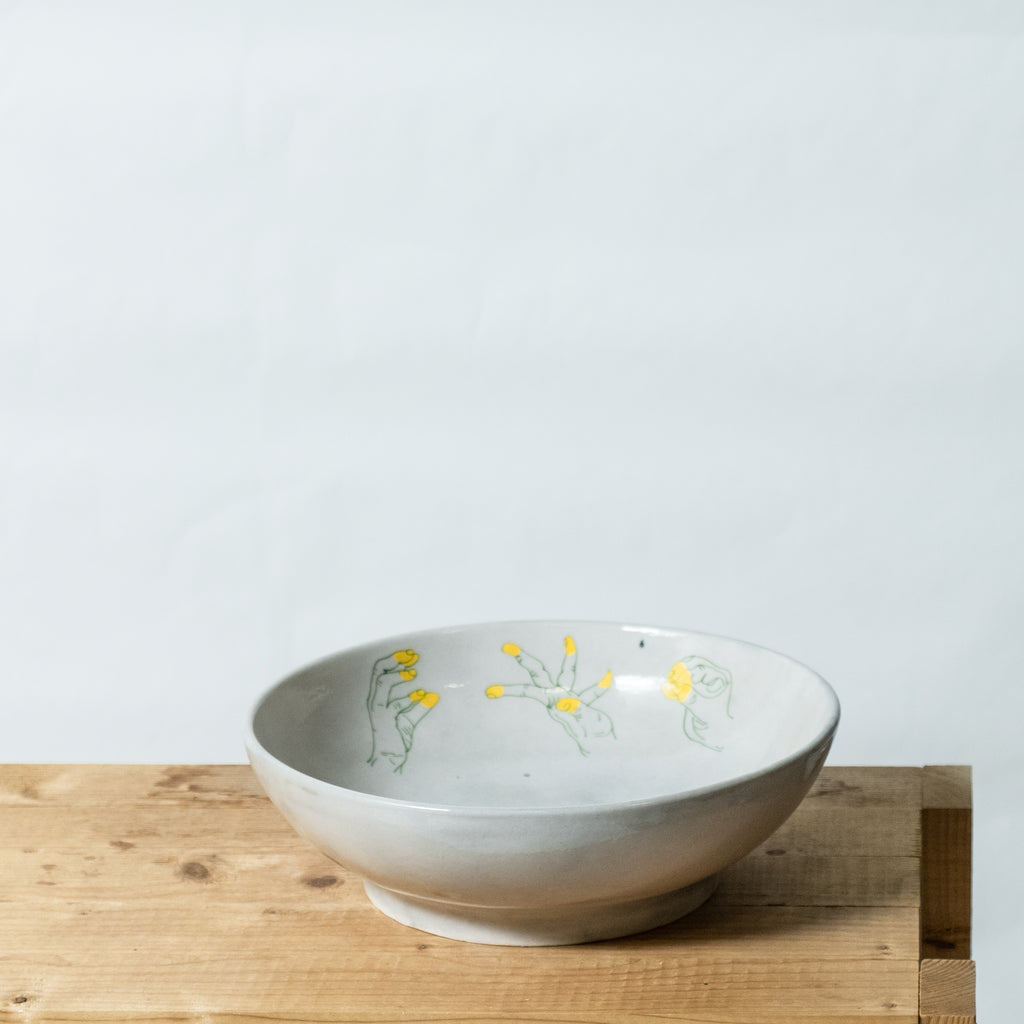 bowl L with yellow handpainting